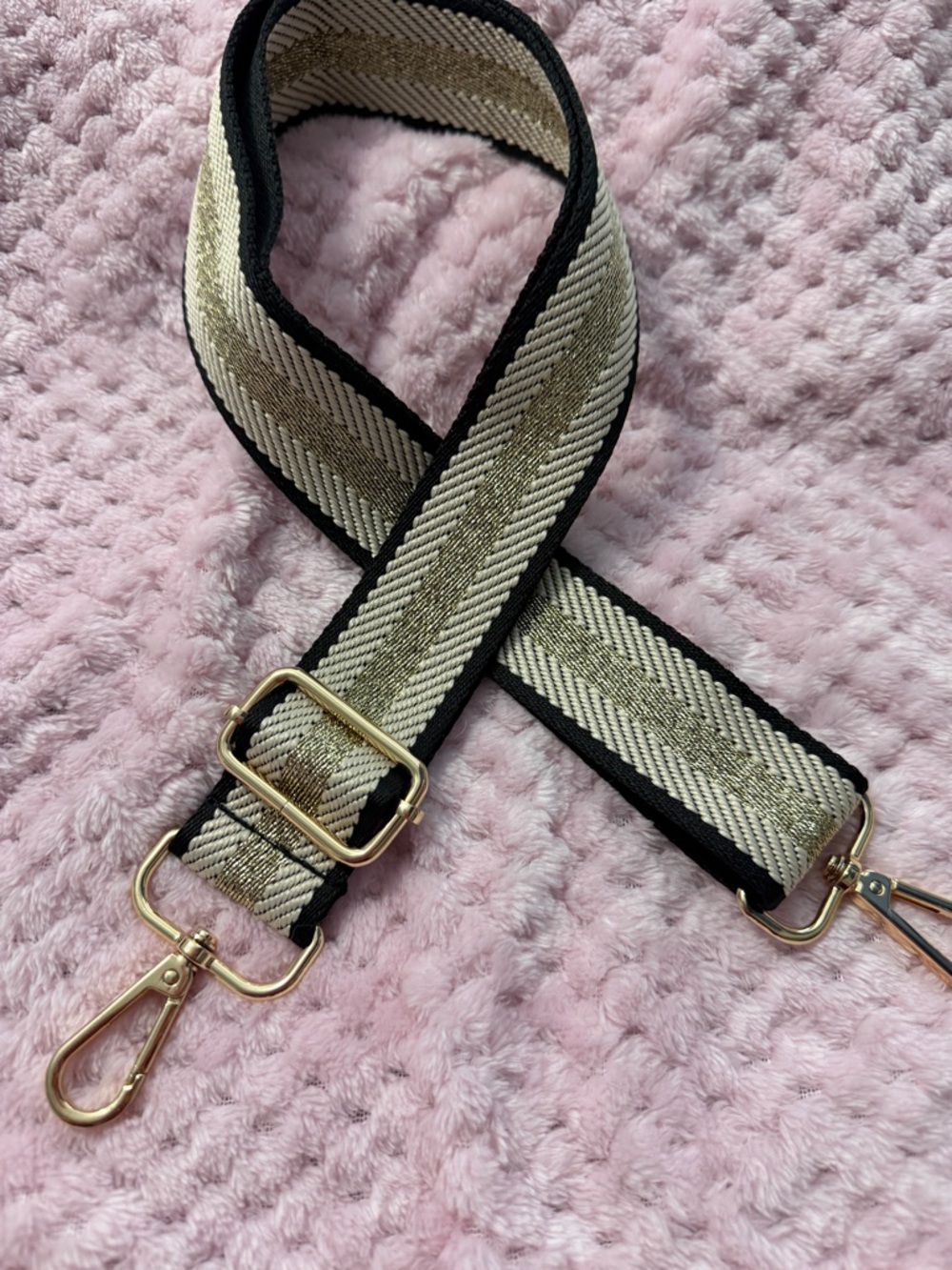 Adjustable Metallic Gold & Black Bag Strap - Removable Crossbody Strap
